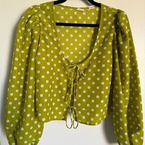 Levi's Green Blouse with Tie Front and Puffed Long Sleeves